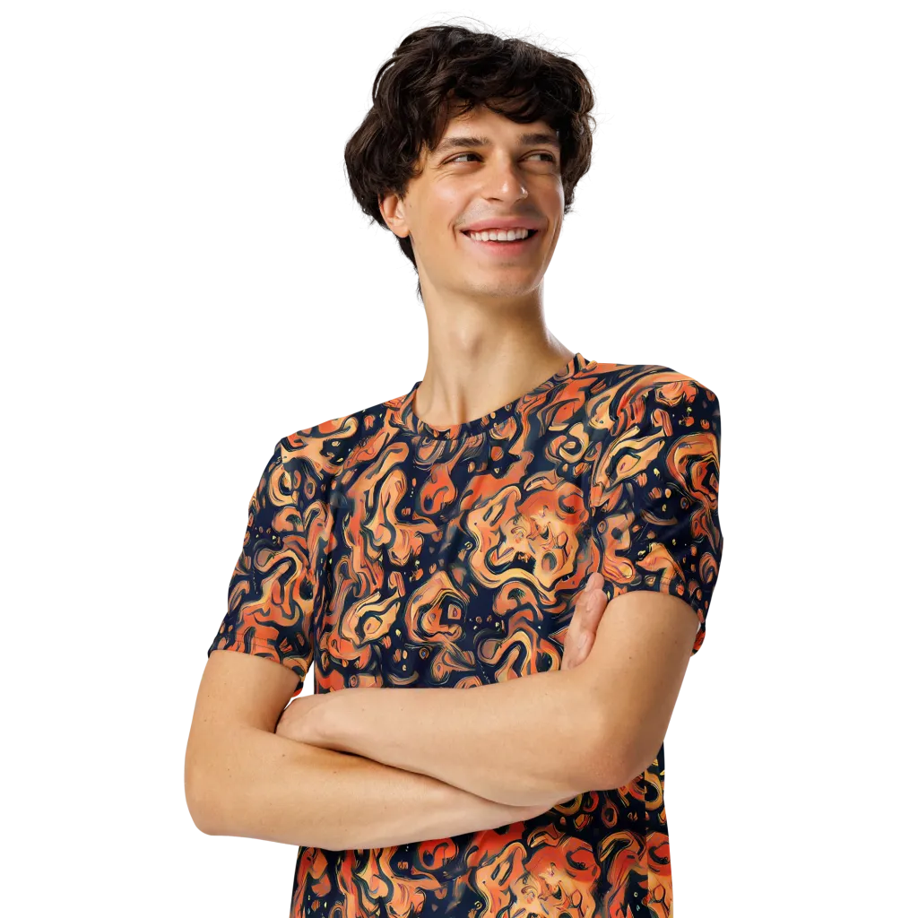 Tangerine Abyss on Men's Crew Neck T-Shirt — Left Front
