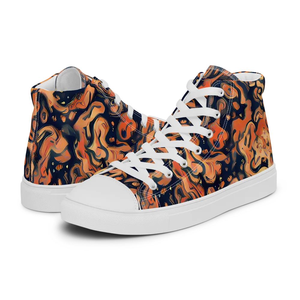 Tangerine Abyss on Men's High Top Canvas Shoes — Left