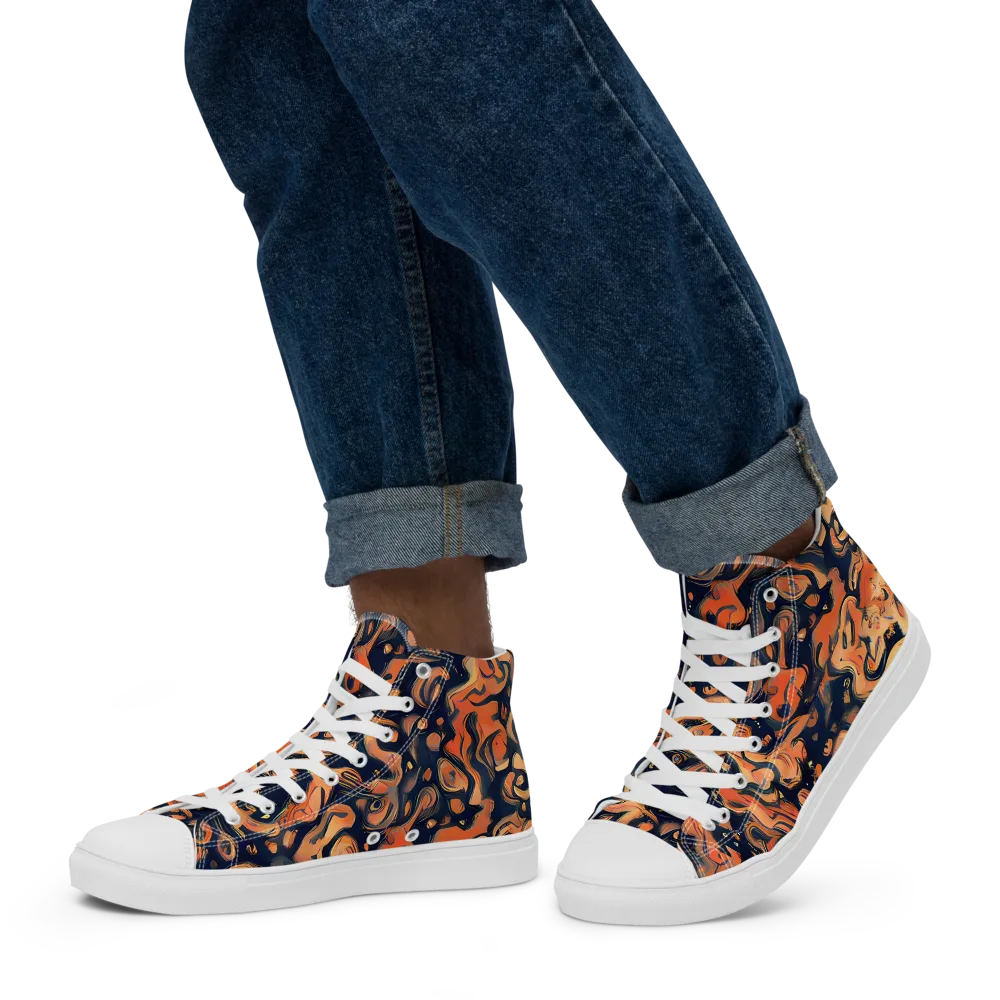 Tangerine Abyss on Men's High Top Canvas Shoes — Left