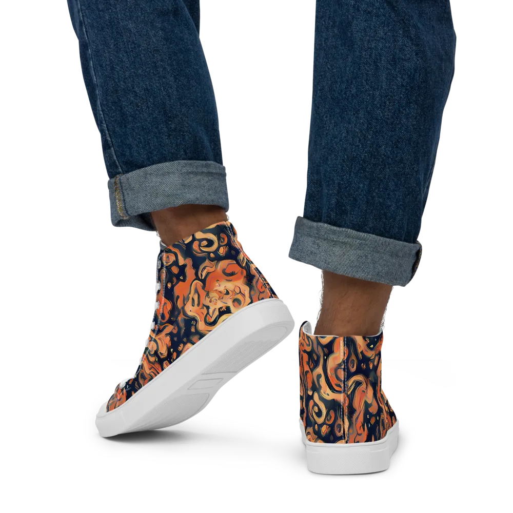 Tangerine Abyss on Men's High Top Canvas Shoes — Back