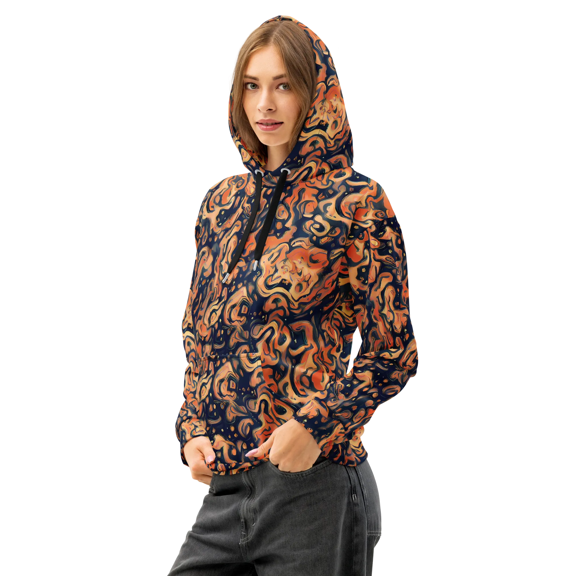 Tangerine Abyss on Cotton Hoodie — Left Front