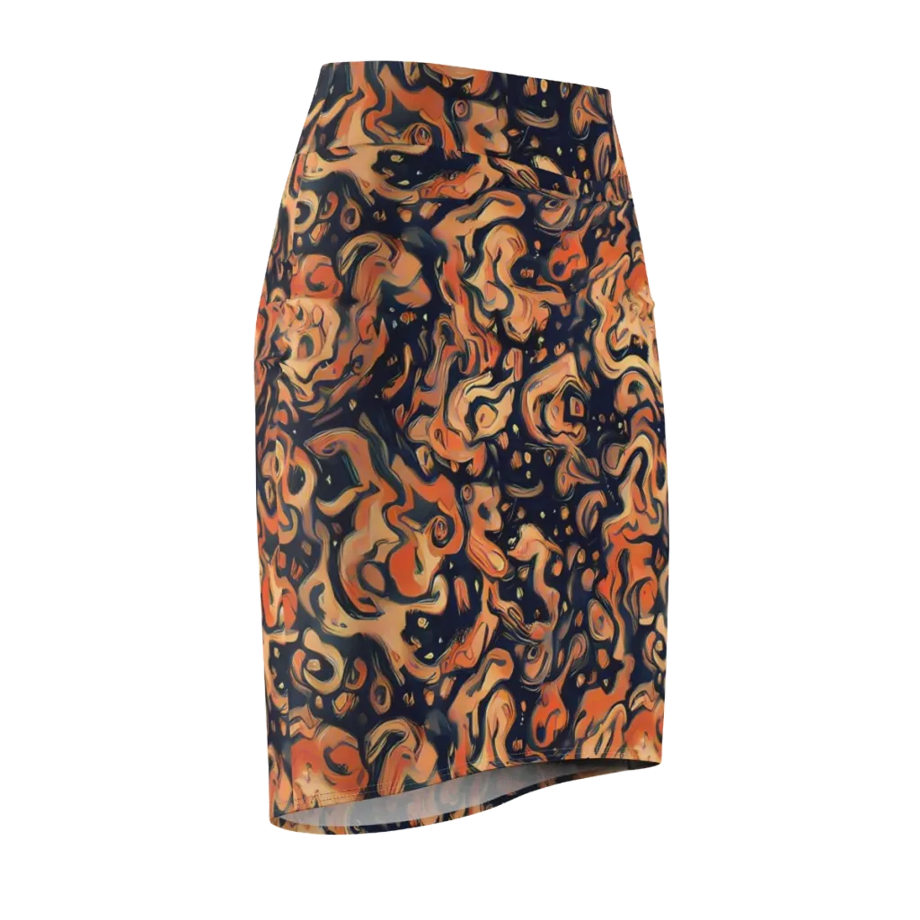Tangerine Abyss on Pencil Skirt — Front Side