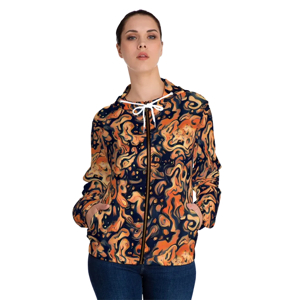 Tangerine Abyss on Women's Full-Zip Hoodie — Front On Person