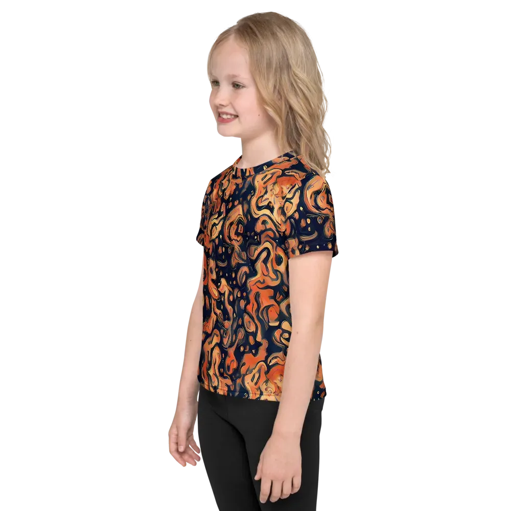 Tangerine Abyss on Kids Crew Neck T-Shirt — Left