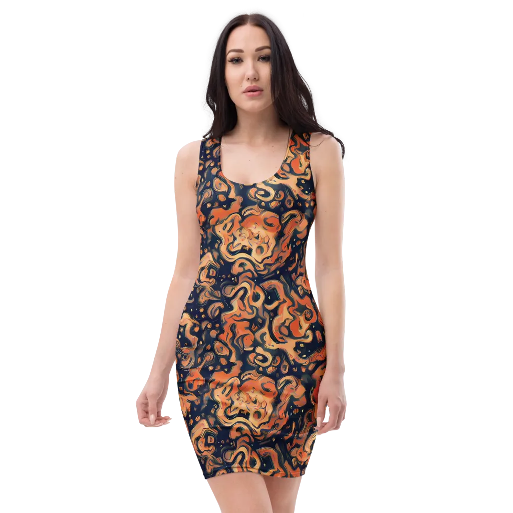 Tangerine Abyss on Bodycon Dress — Front