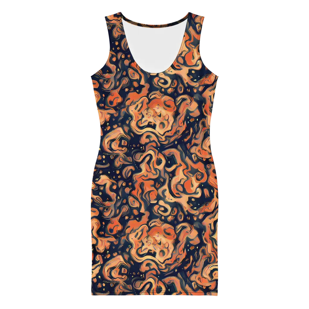 Tangerine Abyss on Bodycon Dress — Front