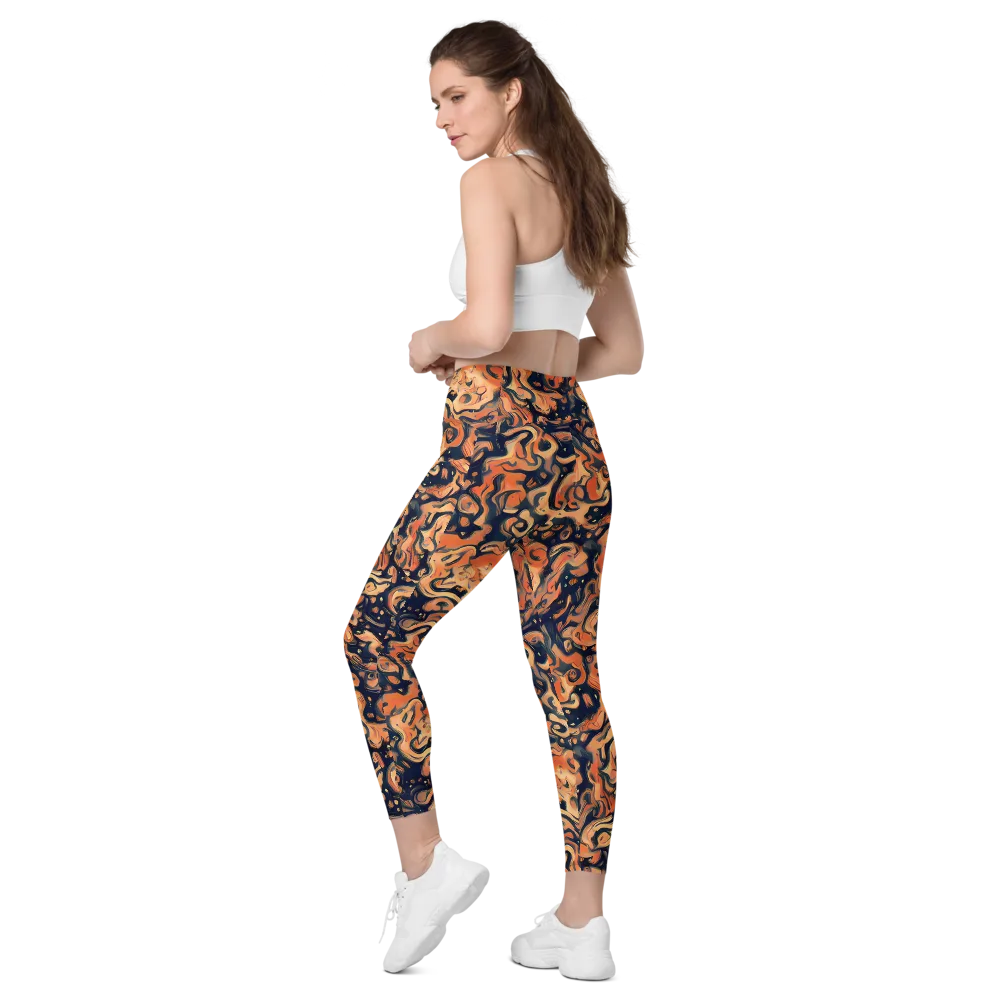 Tangerine Abyss on Leggings with Pockets — Left Back