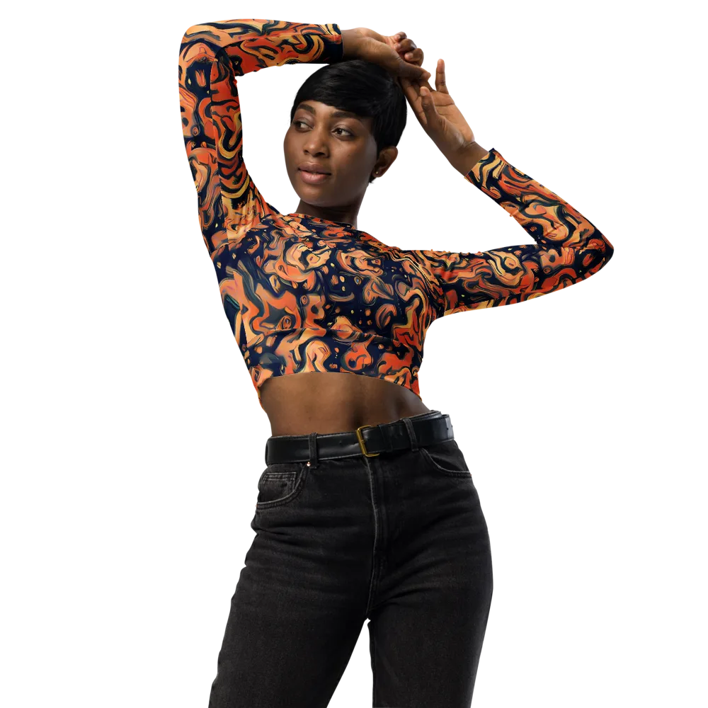 Tangerine Abyss on Long Sleeve Crop Top — Front