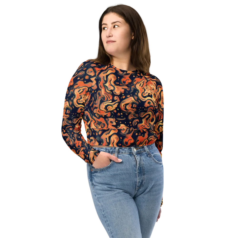 Tangerine Abyss on Long Sleeve Crop Top — Front
