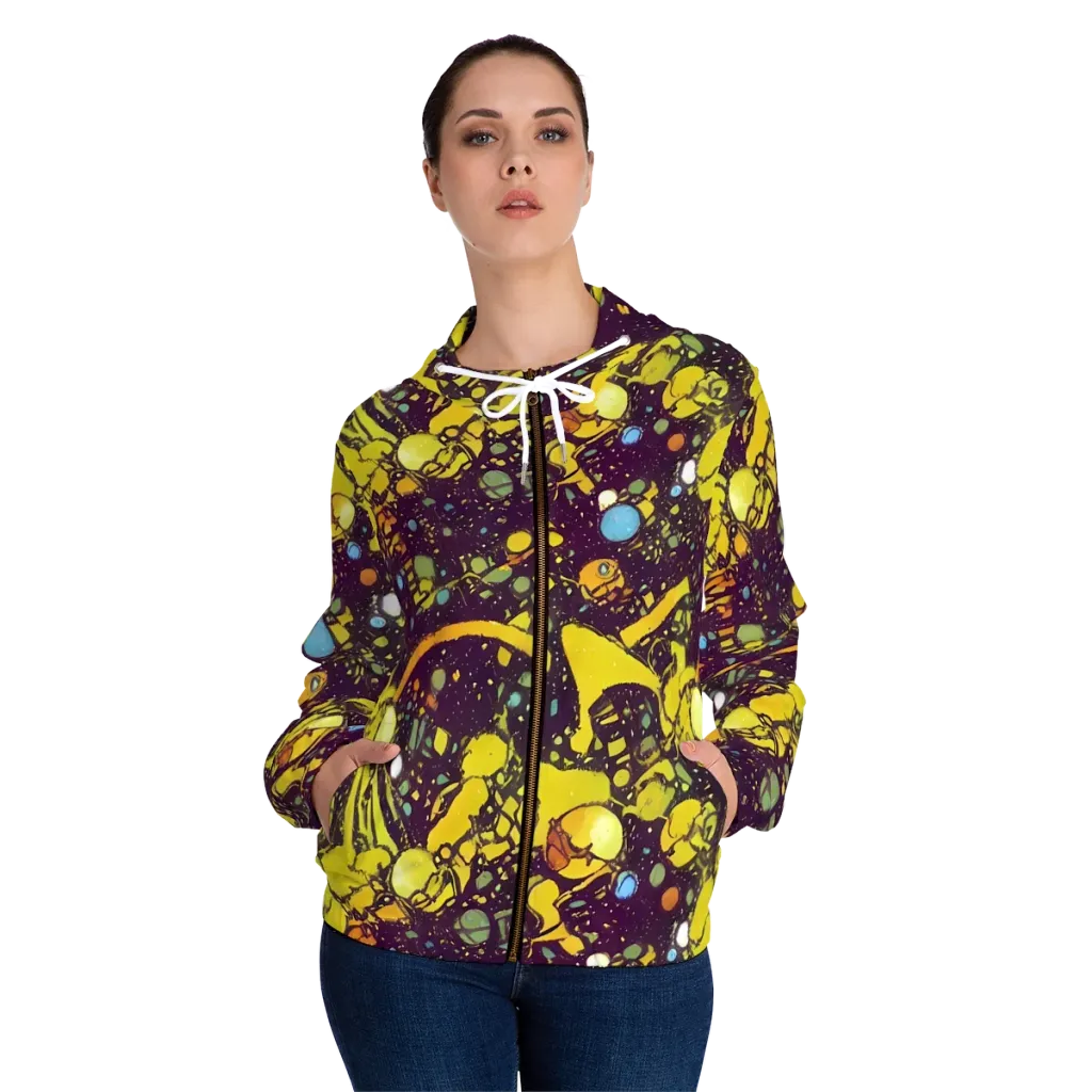 Orbital Ink on Women's Full-Zip Hoodie — Front On Person
