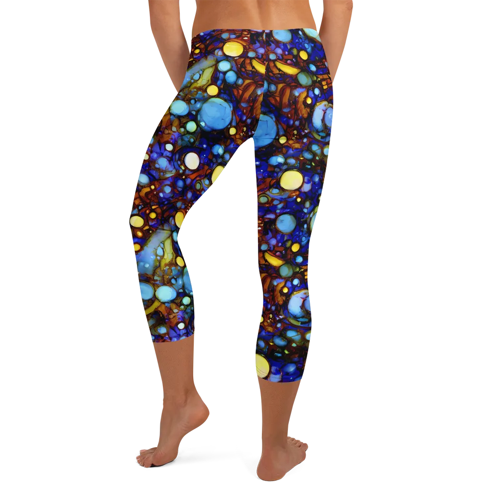 Blue Fireworks on Capri Leggings — Back