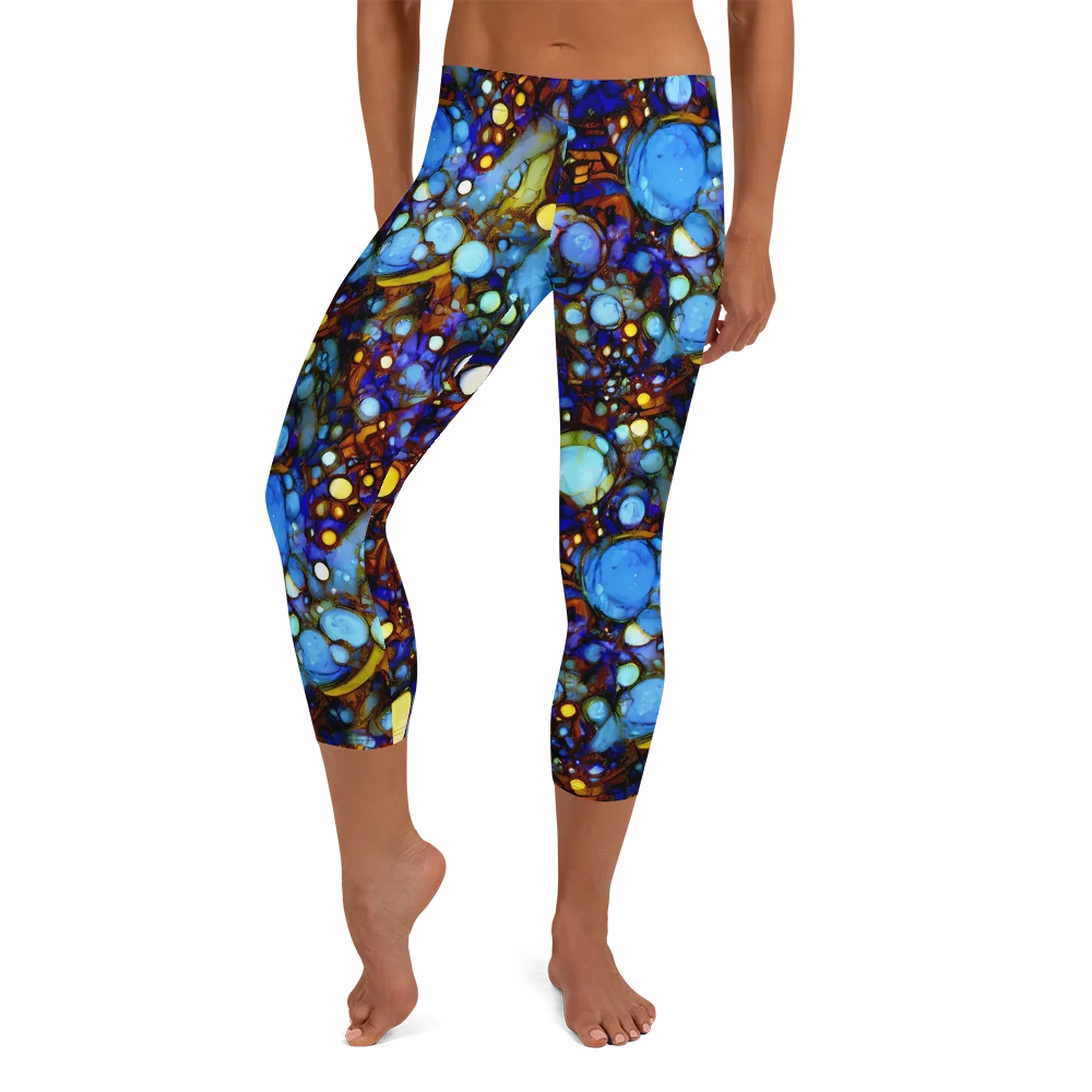 Blue Fireworks on Capri Leggings — Front