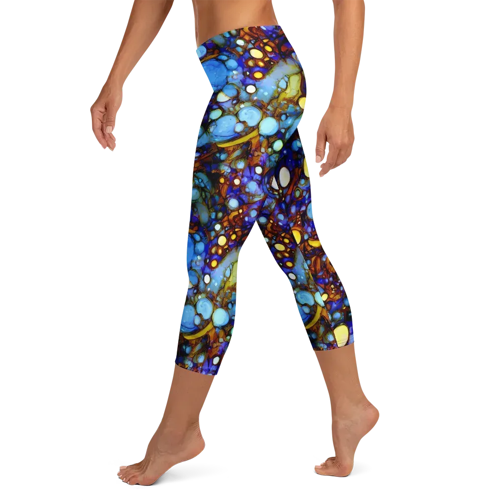 Blue Fireworks on Capri Leggings — Left