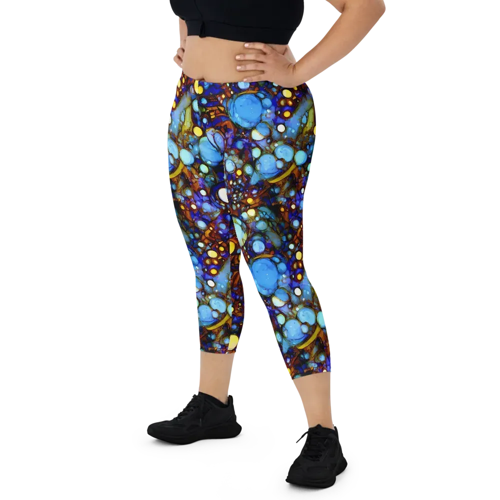 Blue Fireworks on Capri Leggings — Front