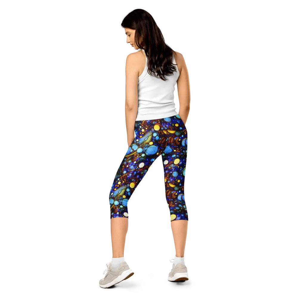 Blue Fireworks on Capri Leggings — Back