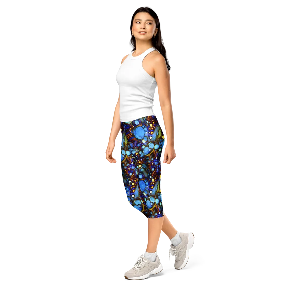 Blue Fireworks on Capri Leggings — Left Front