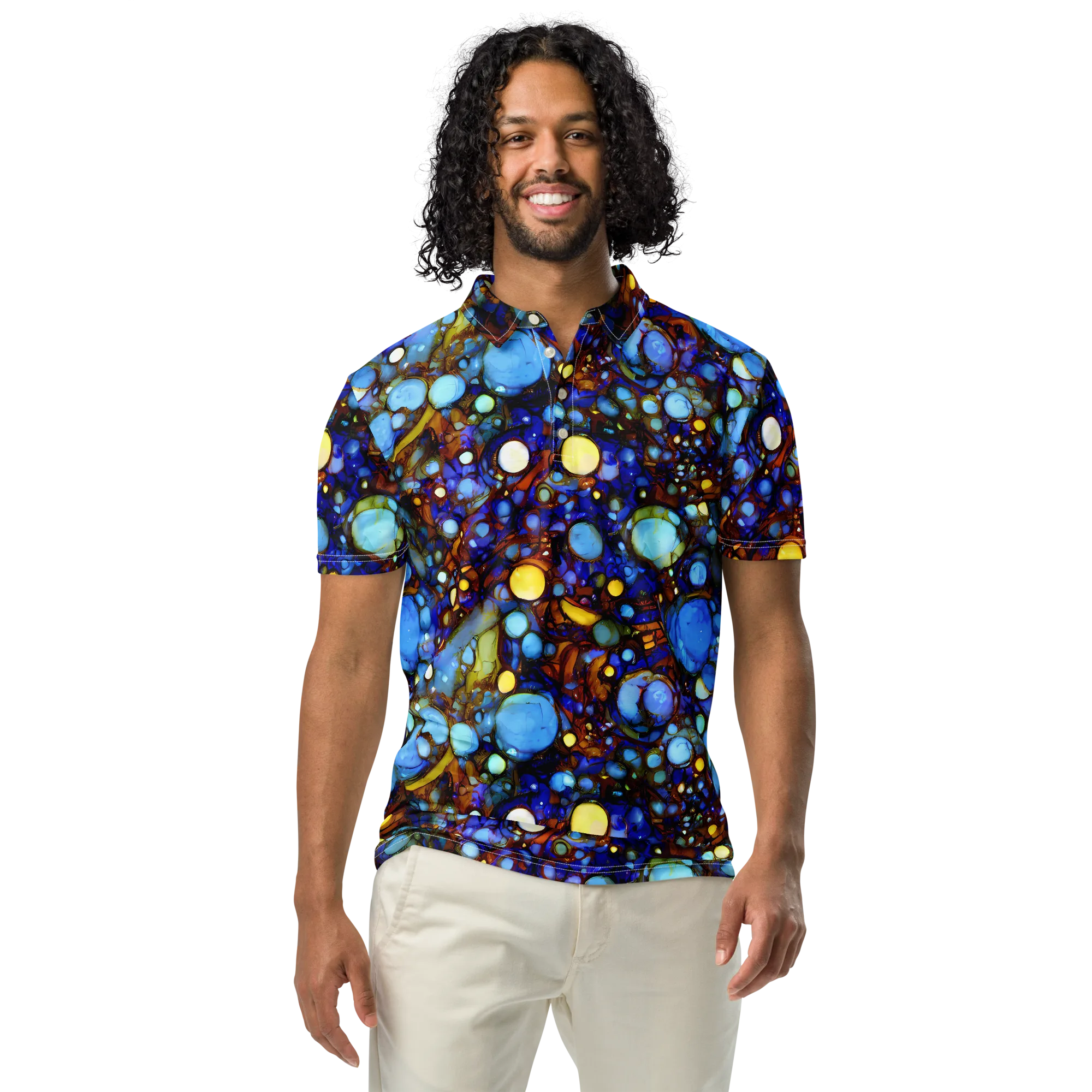 Blue Fireworks on Men's Slim Fit Polo Shirt — Front