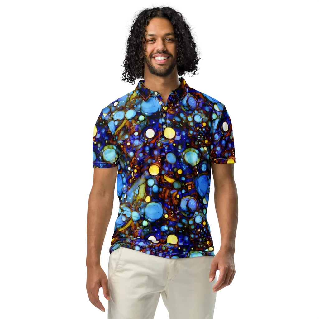 Blue Fireworks on Men's Slim Fit Polo Shirt — Front