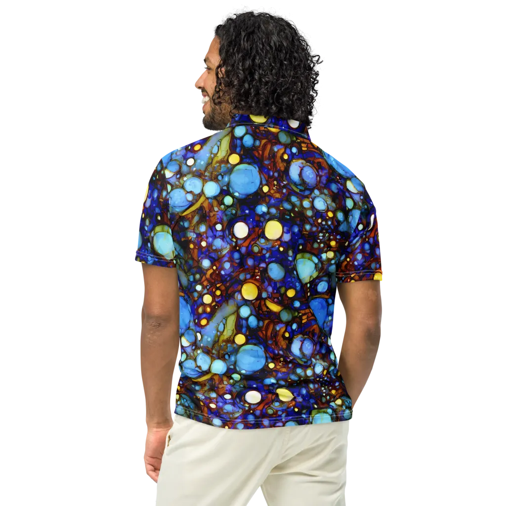 Blue Fireworks on Men's Slim Fit Polo Shirt — Back