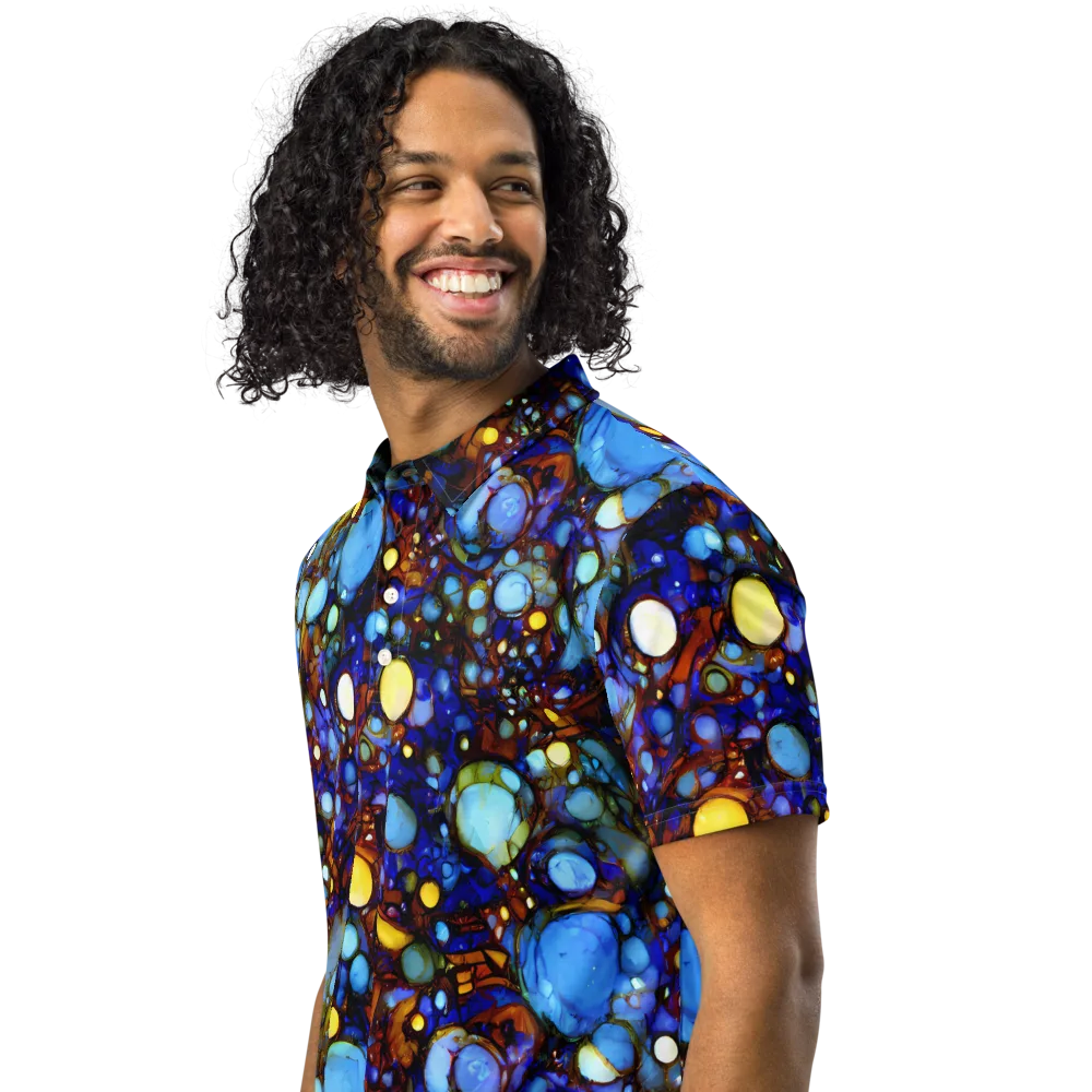 Blue Fireworks on Men's Slim Fit Polo Shirt — Left Front