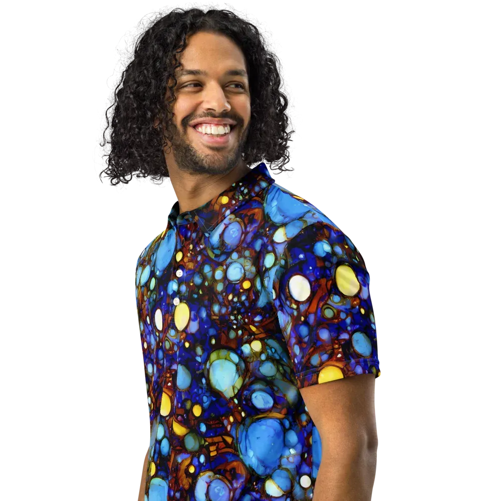 Blue Fireworks on Men's Slim Fit Polo Shirt — Left Front
