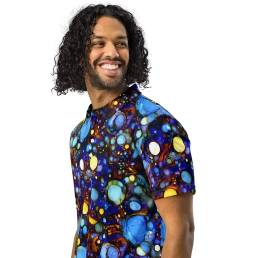 Blue Fireworks on a Men's Slim Fit Polo Shirt