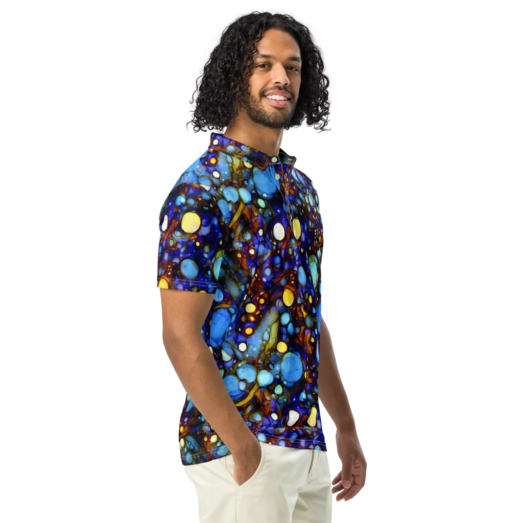 Blue Fireworks on Men's Slim Fit Polo Shirt — Right Front