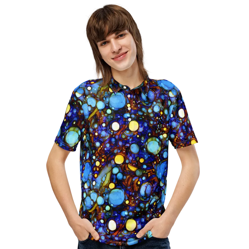 Blue Fireworks on Men's Slim Fit Polo Shirt — Front