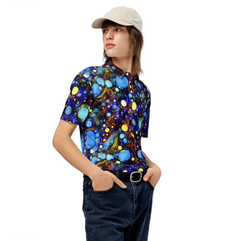 Blue Fireworks on Men's Slim Fit Polo Shirt — Right Front