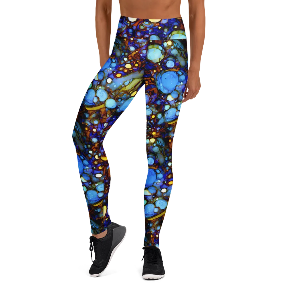 Blue Fireworks on Yoga Leggings — Front