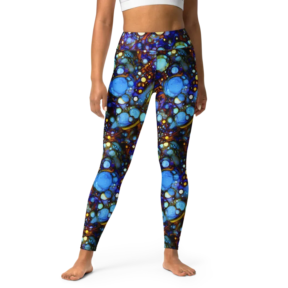 Blue Fireworks on Yoga Leggings — Front