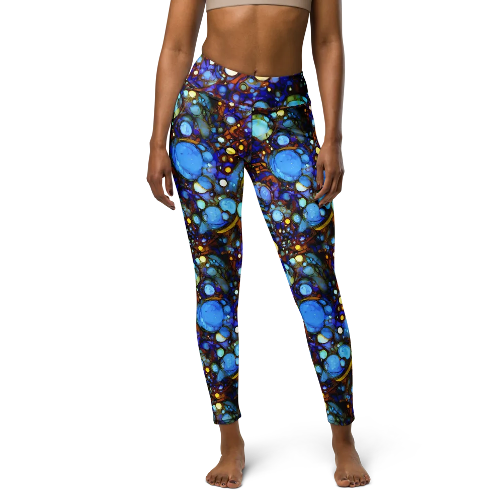 Blue Fireworks on Yoga Leggings — Front