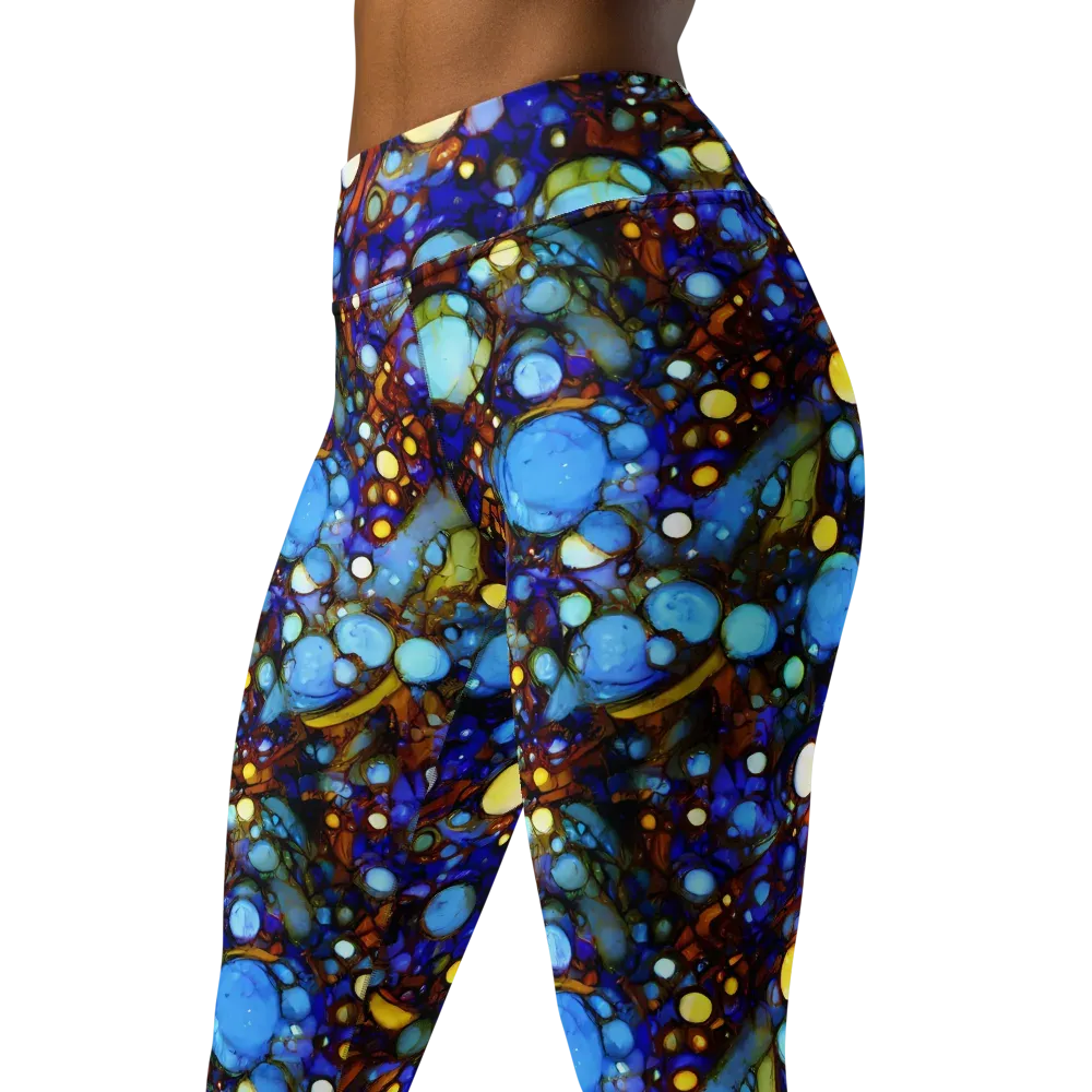 Blue Fireworks on Yoga Leggings — Left Front
