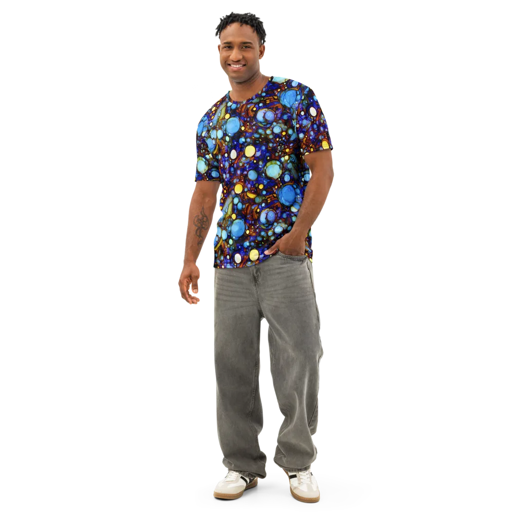 Blue Fireworks on Men's Cotton Crew Neck T-Shirt — Front