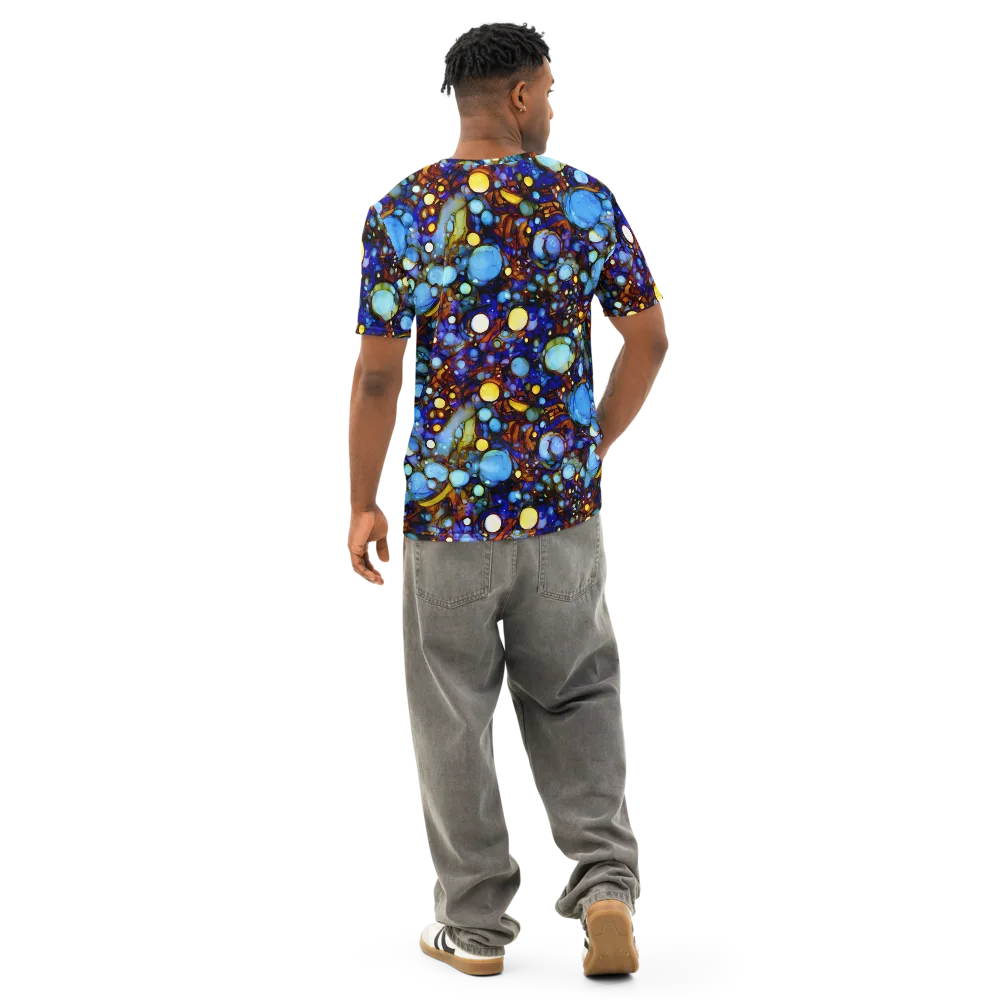 Blue Fireworks on Men's Cotton Crew Neck T-Shirt — Back