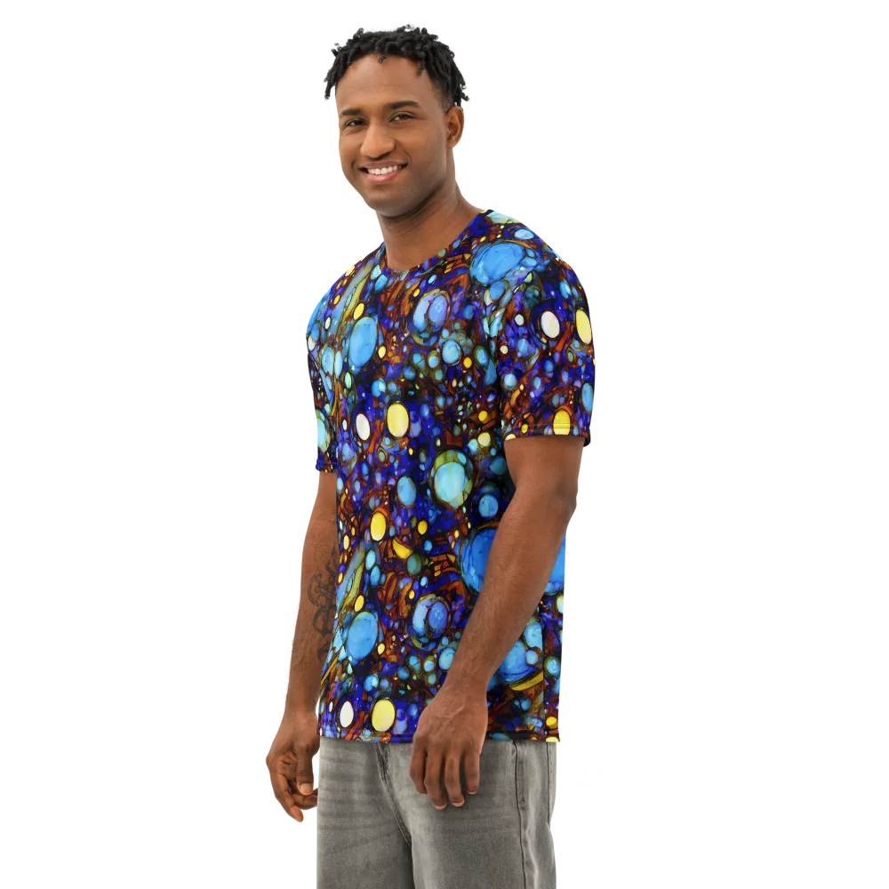 Blue Fireworks on Men's Cotton Crew Neck T-Shirt — Left Front