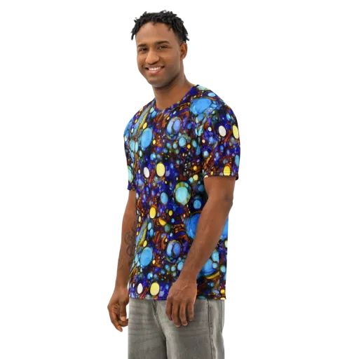 Blue Fireworks on a Men's Cotton Crew Neck T-Shirt