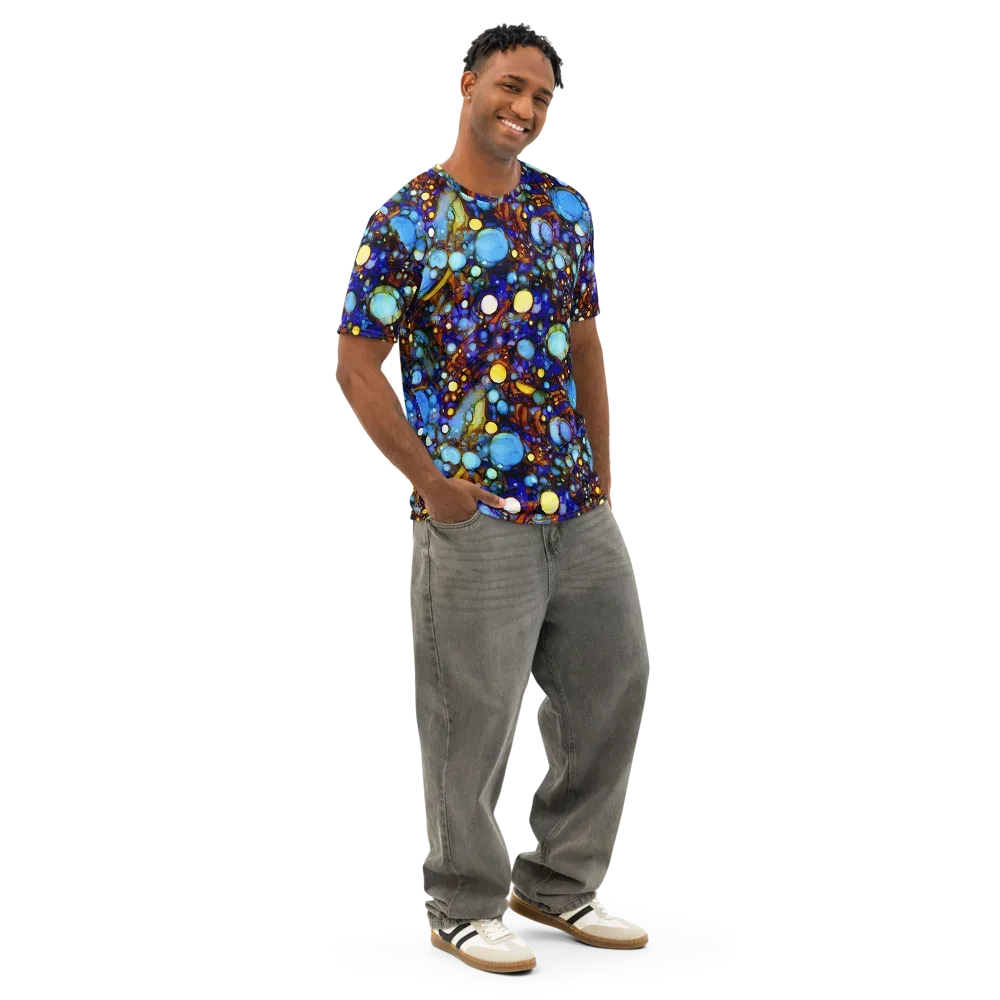 Blue Fireworks on Men's Cotton Crew Neck T-Shirt — Right Front