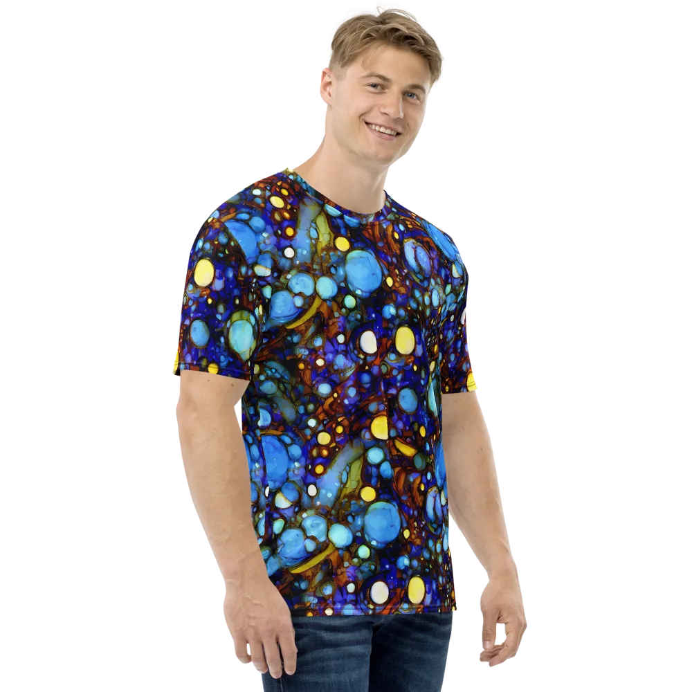 Blue Fireworks on Men's Crew Neck T-Shirt — Right