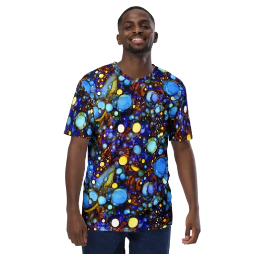 Blue Fireworks on a Men's Crew Neck T-Shirt