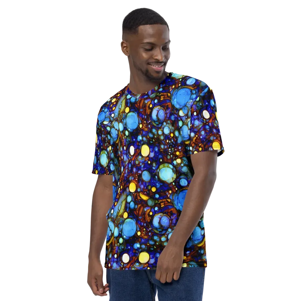 Blue Fireworks on Men's Crew Neck T-Shirt — Left