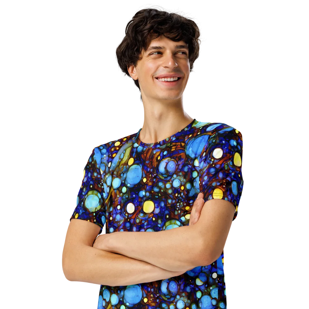 Blue Fireworks on Men's Crew Neck T-Shirt — Left Front