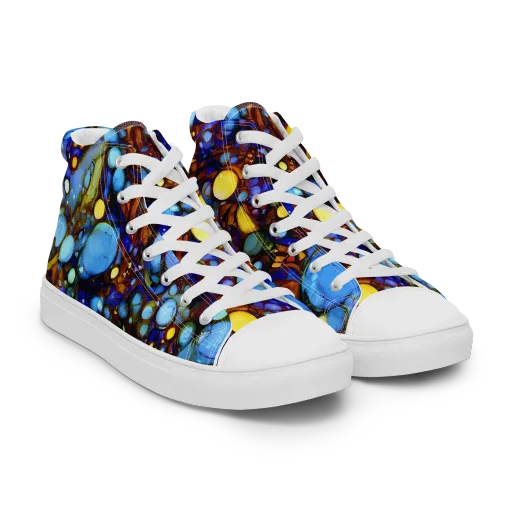 Blue Fireworks on a Men's High Top Canvas Shoes