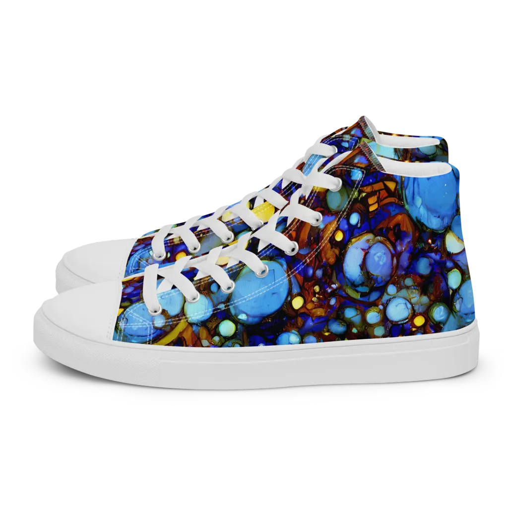 Blue Fireworks on Men's High Top Canvas Shoes — Left
