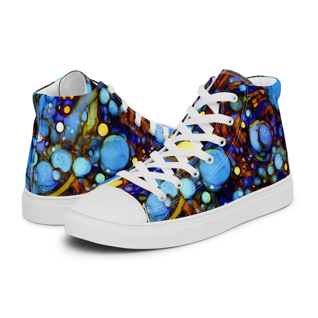Blue Fireworks on Men's High Top Canvas Shoes — Left