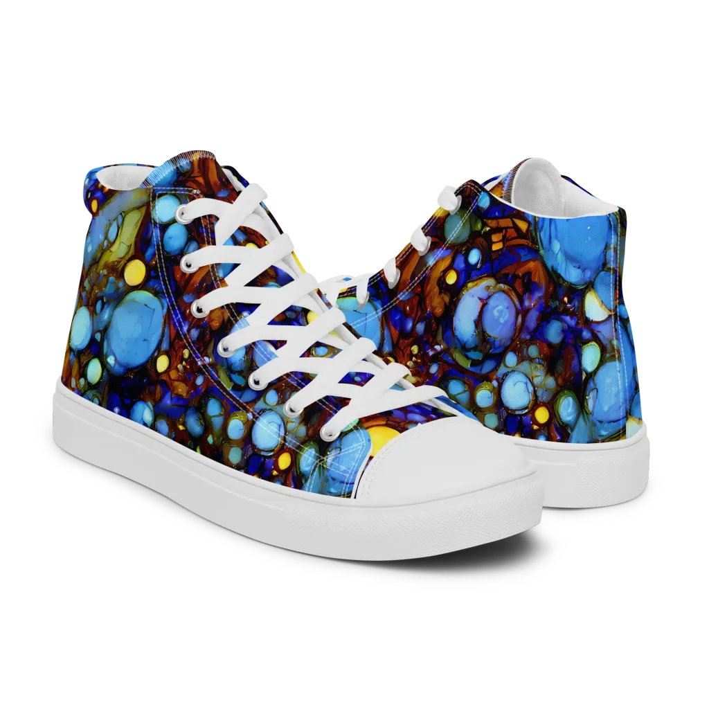 Blue Fireworks on Men's High Top Canvas Shoes — Right