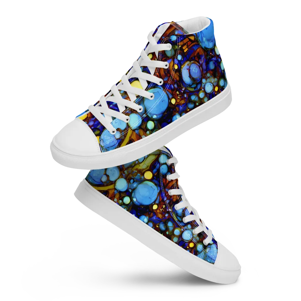 Blue Fireworks on Men's High Top Canvas Shoes — Front