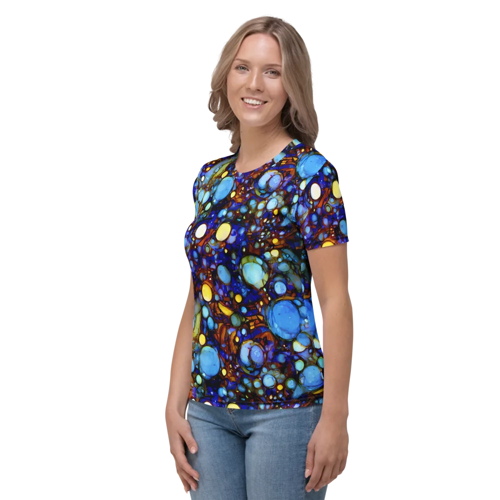 Blue Fireworks on Women's Crew Neck T-Shirt — Left