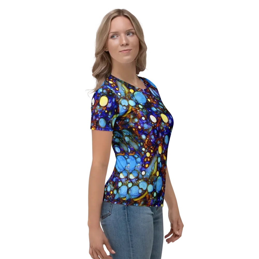Blue Fireworks on Women's Crew Neck T-Shirt — Right