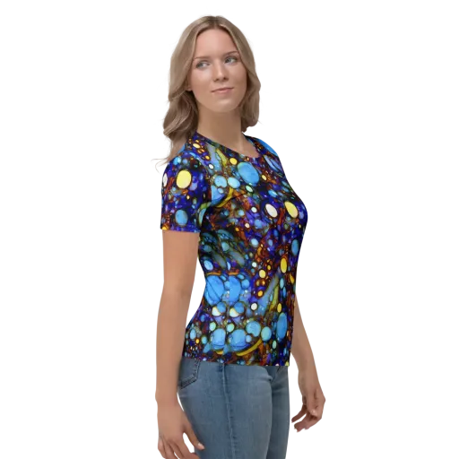 Blue Fireworks on a Women's Crew Neck T-Shirt